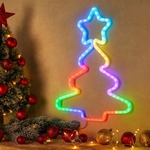 Decoratiune Crăciun 50x42x16cm Model Brad, cu Lumină LED Multicolora din Silicon, Ornament Suspendat Transparent