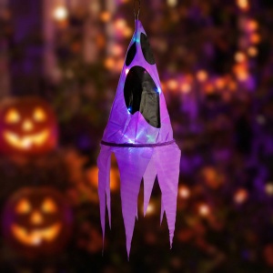 Decorațiune iluminată de Halloween - fantomă - mov - 10 LED-uri colorate - de agățat - 2 x 2032 - 75