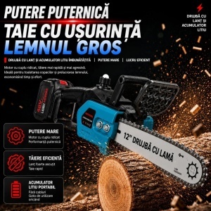 Drujba Electrica cu Acumulator 65cm, Lamă 12, 48V, 2 Acumulatori, Încărcător, Cheie și Cutie de Transport - Img 2