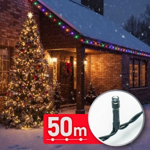 Ghirlandă luminoasă - 50 m - colorată - 1000 LED-uri - 220-240V - 9W - cablu transparent