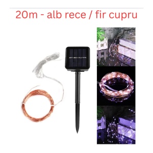 Instalatie solara 20 m, 200 LED alb rece