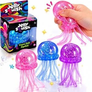Jucărie Squishy Meduză 9cm, Antistres cu Sclipici Transparenta, Super Moale și Elastică, Diferite Culori