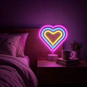 Lampă cu neon LED - inimă multicoloră - 3 x AA + USB - 25,2 x 1,6 x 23 cm