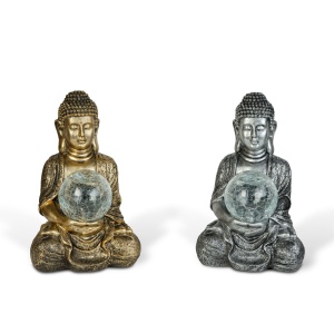 Lampă solară Buddha - 1 LED alb cald - rășină - 17 x 15 x 26 cm - 2 modele - Img 2