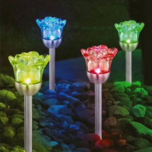 Lampă solară - cu țăruș - trandafir - 1 LED RGB - 8 x 36,5 cm