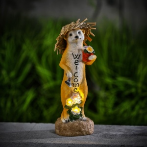 Lampă solară LED figurină animal - Suricat "Welcome" - LED alb cald - 30 cm