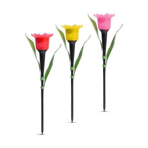 Lampă solară LED în formă de lalea - galbenă / roșie / roz - 31 cm - 24 bucăți / display - Img 3
