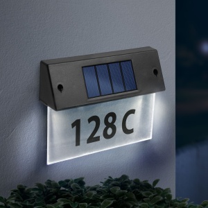 Lampă solară pentru număr de casă - plexiglas transparent - LED alb rece - 22 x 16,5 x 5 cm