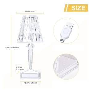 Lampa Transparenta 26cm cu LED, Model Cristal cu Acumulator, Incarcare USB si Telecomanda - Img 3