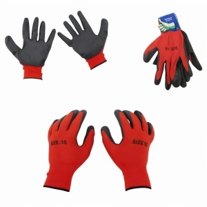 Manusi de Protectie 12/set cu Eticheta, Acoperite cu Latex Marimea 10 Rosu si Negru