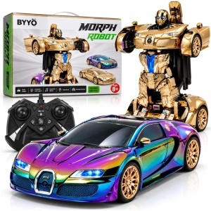 Masina Electrica RC Transformabila in Robot 48cm, cu Telecomanda, Lumini LED, Muzica si Transformare Automata, Diferite Culori