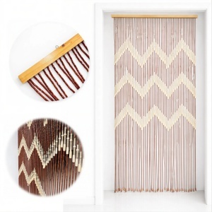Perdea Decorativă pentru Ușă 90x195cm din Mărgele cu Bară din Lemn, și Agățători Metalice Model Zig-Zag