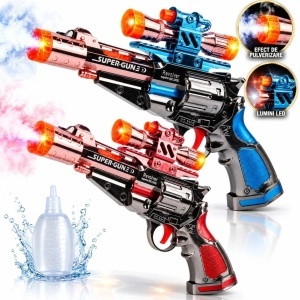 Pistol de Jucarie Spatial 28x23cm, cu Fum, Sunete, Lumini LED, Luneta si Efecte Interactive, Diferite Culori