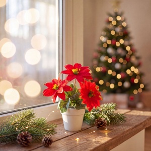 Poinsettia în ghiveci – roșie – 18 cm