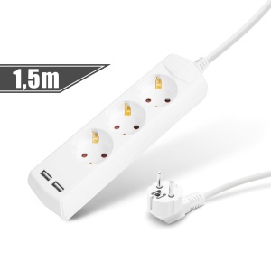 Prelungitor cu 3 prize x 1,5 mm² - 1,5 m - cu 2 x USB
