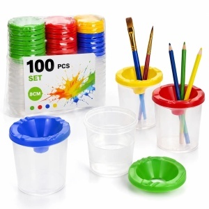 Recipient Plastic 100/Set pentru Pictura 8cm, cu Capac Suport, Diferite Culori