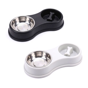 Set boluri de hrănire – boluri din oțel inoxidabil – 38 x 18 x 6 cm – negru, alb