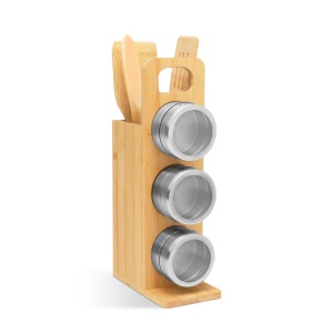 Suport magnetic pentru condimente - cu set de ustensile din bambus - 7 piese - 80 x 135 x 275 mm - Img 2