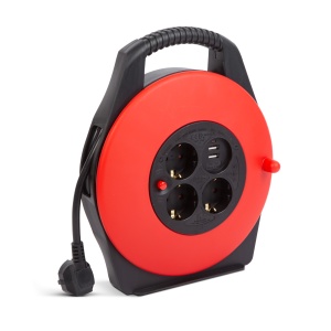 Tambur cablu cu cadru din plastic – 3 x 1,5 mm² - 2x USB - 10 m