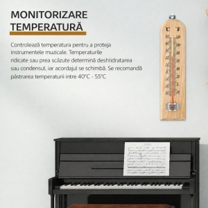 Termometru de Perete 25x5cm, din Lemn cu Afișaj °C și °F pentru Interior sau Exterior - Img 3