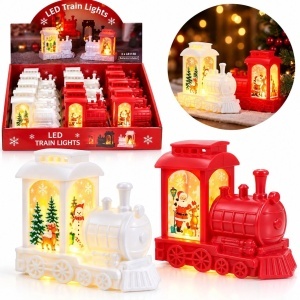 Tren LED 9x10cm, Decorațiune de Crăciun 12/set din Plastic, cu Lumină Caldă, Diferite Modele Colorate