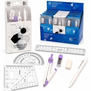 Trusa Geometrica cu 8 Piese, 12 Truse/set, din Plastic, 17cm, Diferite Culori