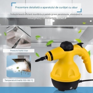 Aparat de Curățat cu Abur 28x12cm Portabil Multifuncțional, cu 9 Accesorii pentru Curatat - Img 3