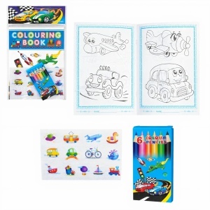 Carte de Colorat 20x13cm, pentru Copii cu 6 Creioane Colorate și Stickere