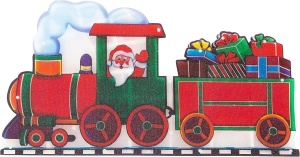 Decorațiune de Geam pentru Crăciun 45x24cm, Mos Craciun in Tren, cu Lumină LED Multicoloră, Model 3D, cu Alimentare la Priză - Img 3