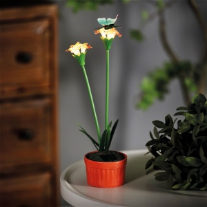 Floare solară colorată - 8 x 8 x 32 cm - 10 LED-uri alb cald - roșie