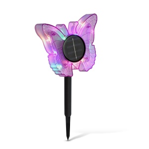 Fluture solar cu țăruș - mov - 13 x 6,5 x 35 cm - LED alb cald + colorat - Img 2