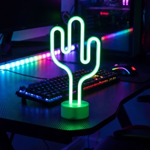 Lampă cu neon LED - cactus verde - 3 x AA + USB - 18,5 x 8,5 x 28 cm