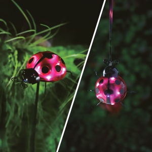 Lampă solară - buburuză - cu țăruș / cu clemă - roșie - 15 x 7 x 16 cm - 6 LED-uri