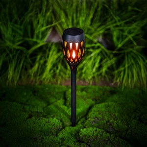 Lampă solară LED - cu țăruș/perete/autoportantă - efect flacără - 12 LED galben - 90 x 410 mm - Img 2