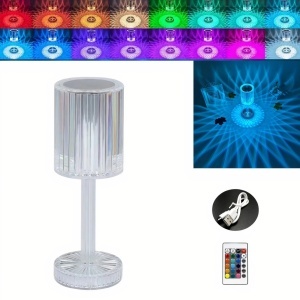 Lampa Transparenta 24cm cu LED, Model Cristal cu Acumulator, Incarcare USB si Telecomanda - Img 2