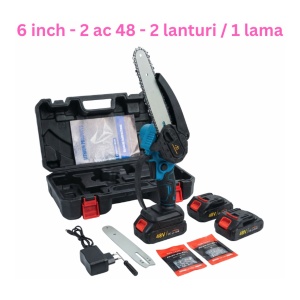 Mini fierastrau electric - 6 inch 2 baterii de 48V 2 lanțuri de rezervă, 1 lamă 1 incarcator trusa de depozitare