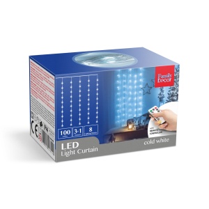 Perdea luminoasă cu 100 microLED-uri alb-reci - 3 x 1 m - 230V - cu telecomandă - Img 4