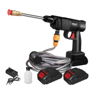 Pistol de spălat cu acumulator, kit cu 2 acumulatori 48V, încărcător, furtun și recipient pentru spumă