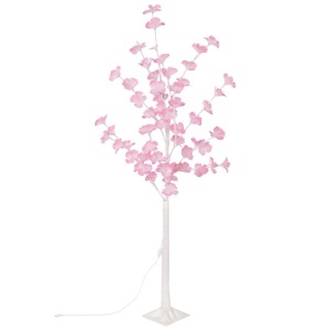 Pom Decorativ 165cm, Brad Artificial de Craciun, cu Lumina LED Alb Cald, Model Floare Roz, pentru Interior si Exterior - Img 2