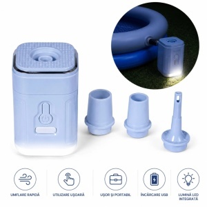 Pompa Electrica Portabilă 7.5x5cm, cu 3 Duze si Lumina LED pentru Umflare și Dezumflare Rapidă, Diferite Culori - Img 2