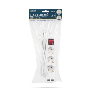 Prelungitor cu 3 prize - 3x1,5 mm - 1,5m - cu 2xUSB - cu întrerupător - Img 2