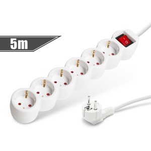 Prelungitor cu 6 prize - cu întrerupător - 250V - 10/16A - 5 m