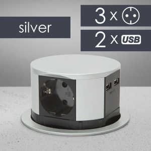 Priză încorporabilă ascunsă 3 prize + 2 x USB-A + Type-C
