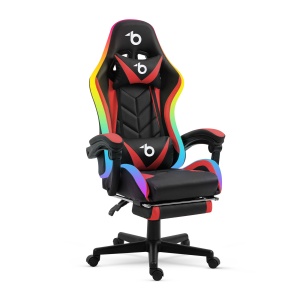 RGB LED-uri scaun gamer - cu armură, pernă - negru / roșu