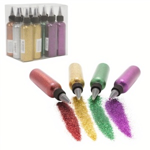 Sclipici Pudra 12/set Ambalat în Sticluțe din Plastic, cu Vârf Dozator 14cm Diferite Culori - Img 2