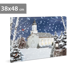 Tablou cu LED - peisaj de iarnă, 2 x AA, 48 x 38 cm
