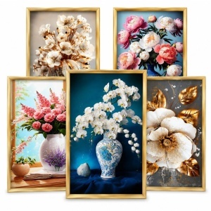Tablou Decorativ 40x60cm, Model Floral Efect 3D, din Plastic Aurie, Diferite Modele - Img 3