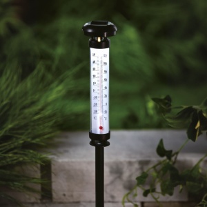 Termometru solar de grădină - LED alb rece, 6,3 x 44,5 cm