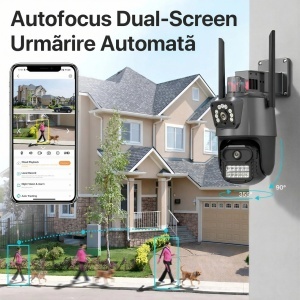 Cameră Supraveghere Wi-Fi Dual Lens 2 Camere Reale, 4G Ultra HD, Rotire 360°, Vedere Nocturnă Color, Alarmă LED, Audio Bidirecțional, Control prin Telefon, 2 Antene Externe - Img 2