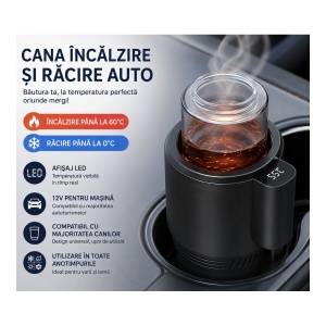 Cană auto cu încălzire până la 60°C și răcire până la 0°C, afișaj LED, 12V